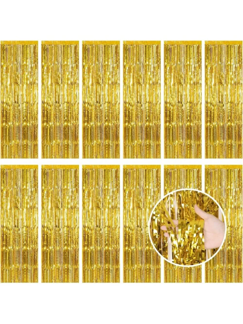 Gold Foil Fringe Curtains - 12 Pack Tinsel Backdrop for Parties, Weddings